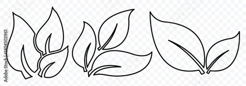Leaf simple line icons set. Collection, design for natural, eco, bio, and vegan labels. Leaves thin line icon. Vector illustration.