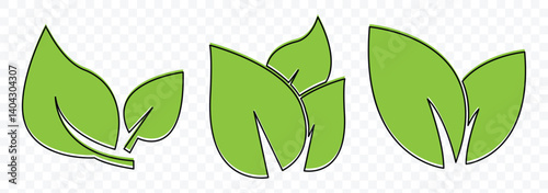 Set of green leaf icons. nature element, green leafs, environment and nature eco sign. Leaves of trees and plants. Environment and Nature Symbol. Elements for eco and bio logos. Vector illustration.