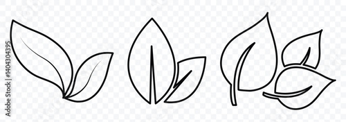 Leaf simple line icons set. Collection, design for natural, eco, bio, and vegan labels. Leaves thin line icon. Vector illustration.
