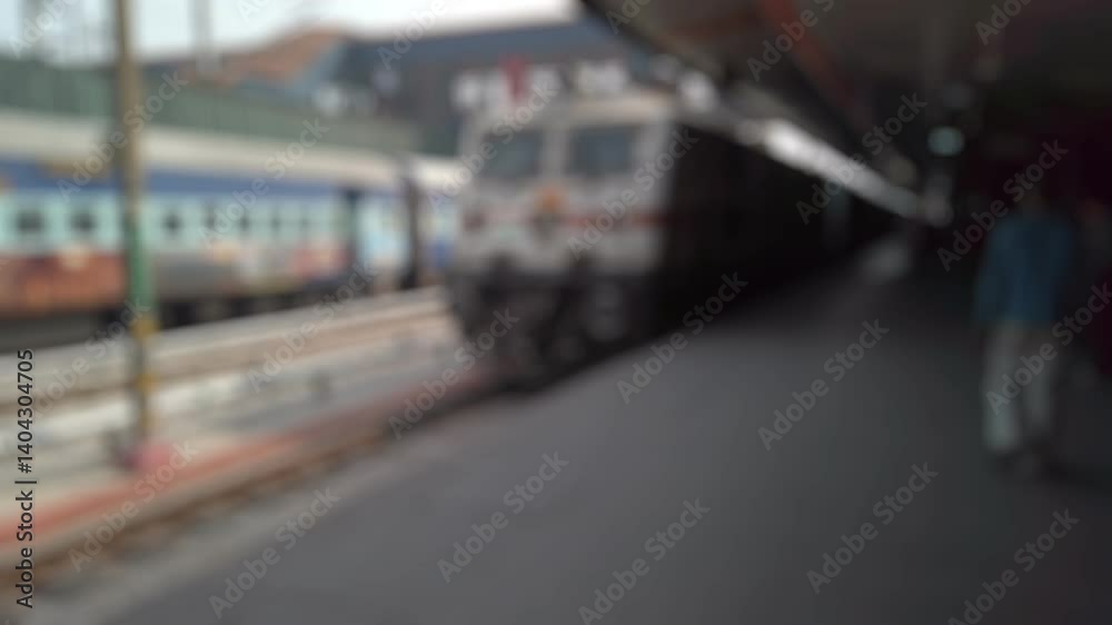 Bokeh view of Old Delhi railway station. Blurred background footage.