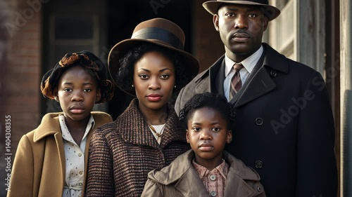African American family old photo. Black History Month. Modern