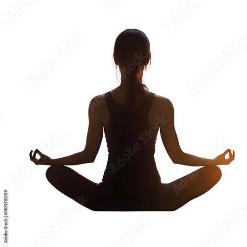 International Yoga Day peaceful yoga scene, cinematic lighting, with bokeh effect, isolated on white background