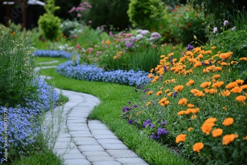 Wallpaper Mural Winding stone path through vibrant flower garden Torontodigital.ca