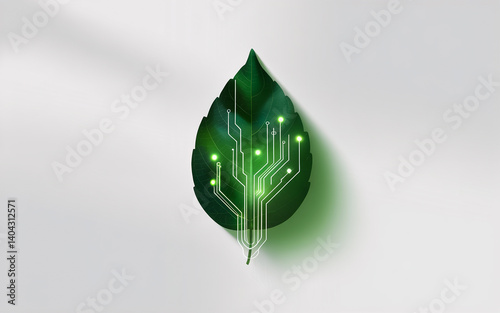 Sustainable Technology Concept with Circuit Board Leaf Design