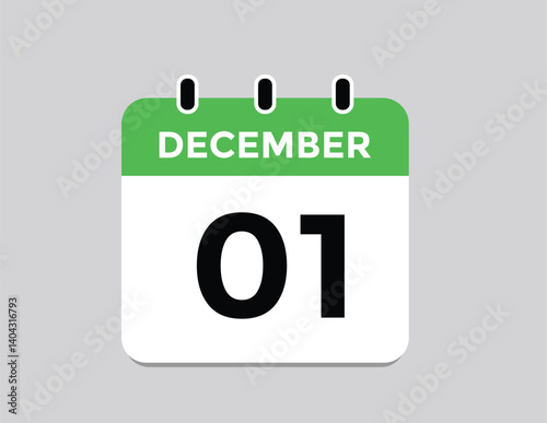  December 1 - Calendar Icon. 1 DEC daily date calender on white background
