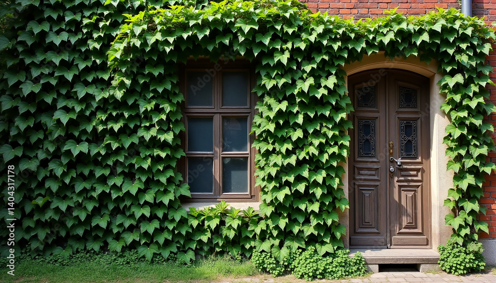 Overgrown Ivy on Historic Brick Building Overgrown Ivy on Historic Brick Building