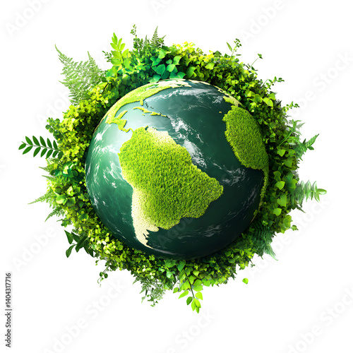 Fototapeta Naklejka Na Ścianę i Meble -  World Environment Day green earth illustration, soft shadows, neon colors, isolated on white background