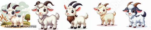Collection of cartoon style goat animal images with white background