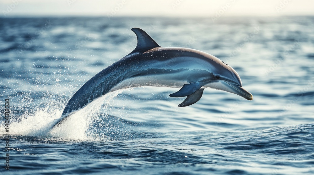 Fototapeta premium Majestic dolphin leaping gracefully out of the ocean waves.