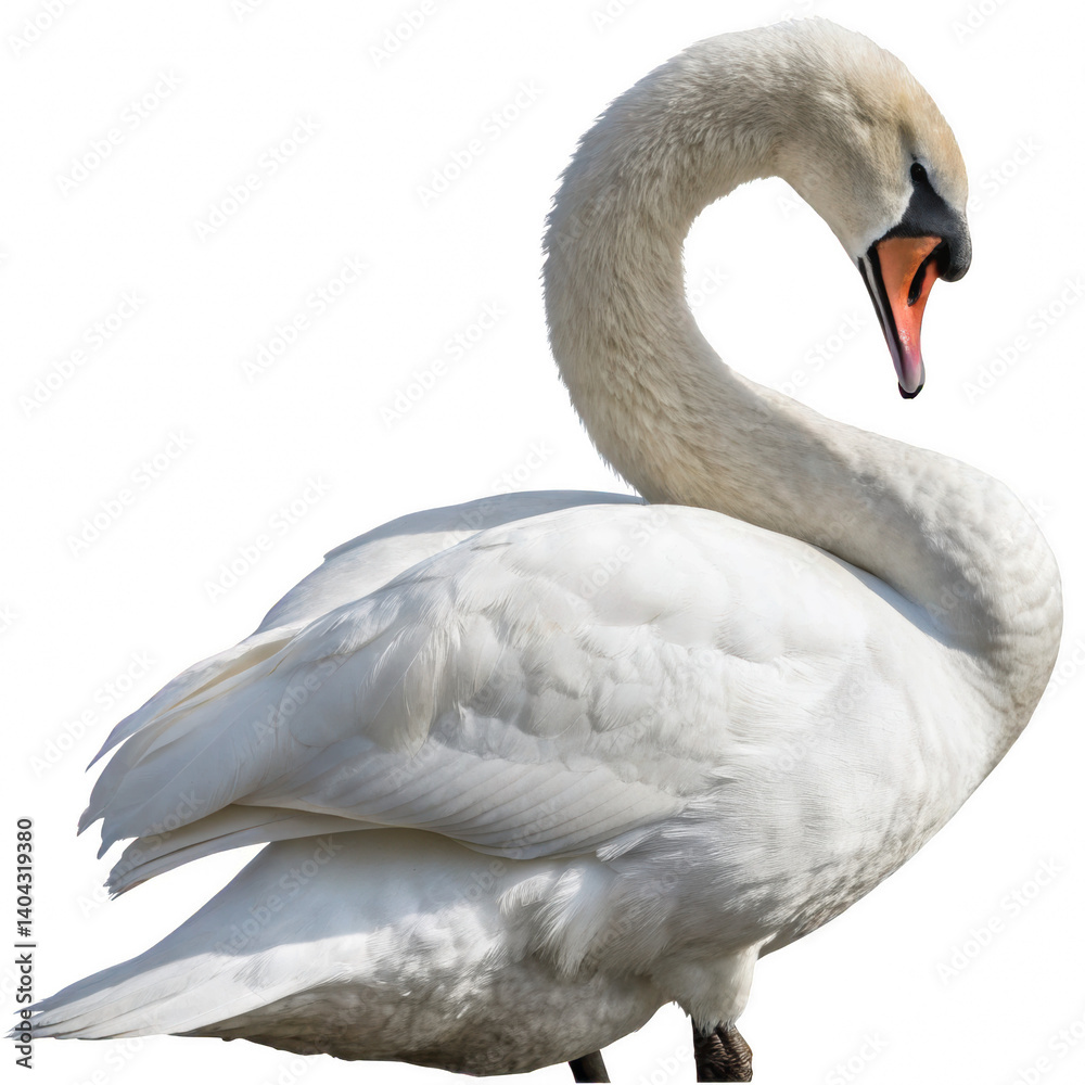 Fototapeta premium Elegant Swan with Curved Neck Isolated White Bird Image, Perfect for Design Projects