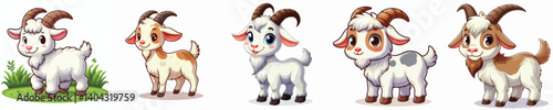 Collection of cartoon style goat animal images with white background