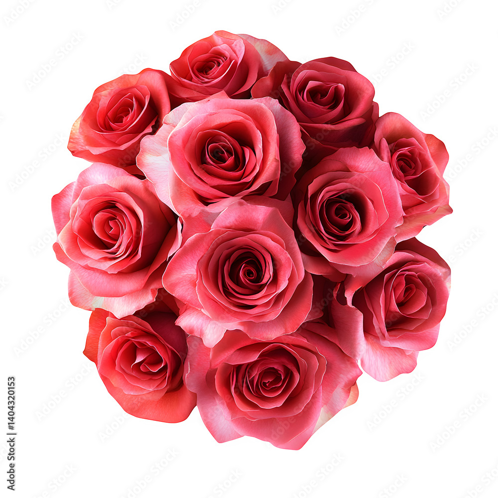 Obraz premium Dia dos Namorados rose bouquet, at sunset, symmetrical composition, isolated on white background