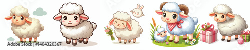 Collection of cartoon style sheep animal images on a white background