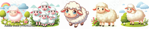 Collection of cartoon style sheep animal images on a white background