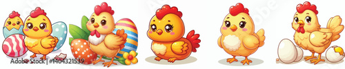 Collection of cartoon style chicken animal images with white background