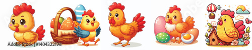Collection of cartoon style chicken animal images with white background