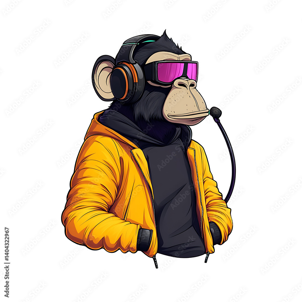 Naklejka premium Hip hop monkey with neon jacket