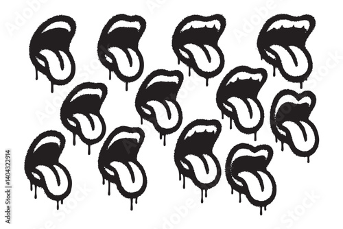 mouth tongue graffiti spray with different shape set  photo
