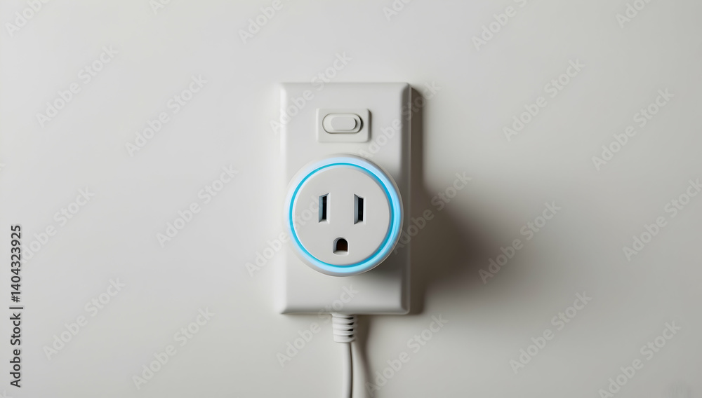 Fototapeta premium Smart Plug with Blue Light Illuminating Outlet....