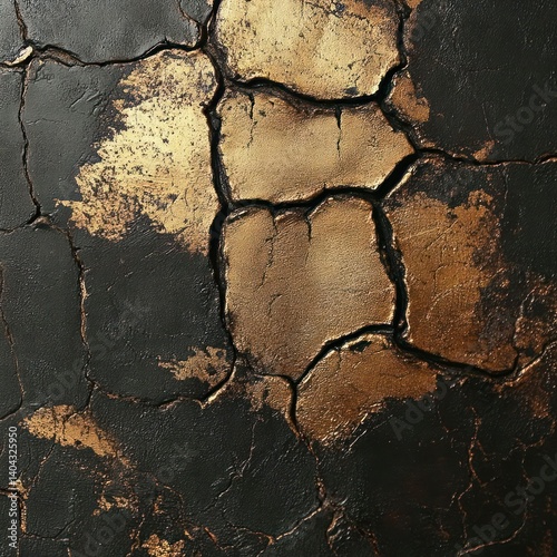 Textured dark surface with gold accents, revealing cracks and crevices