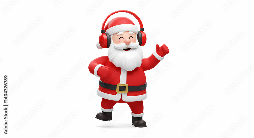 Santa Claus Character Wearing Headphones Smiling and Dancing Santa Claus Character Wearing Headphones Smiling and Dancing