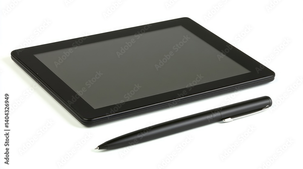 Digital tablet and pen on a clean desk, perfect for inserting e-learning content or promotional text for online courses Digital tablet and pen on a clean desk, perfect for inserting e-learning content or promotional text for online courses