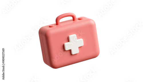 Red first aid kit on a transparent background, symbolizing healthcare and homecare in a 3D icon style