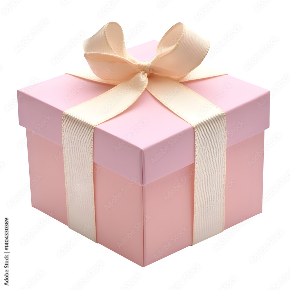 Obraz premium Dia dos Namorados gift box with ribbon, at sunset, soft pastel tones, isolated on white background