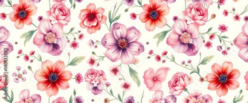 Delicate watercolor floral pattern on ivory background Seamless vintage design ideal for textiles and wallpapers, nostalgic, flowers