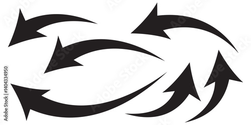 Black arrows set. Curved arrows. Arrow sign. Curved arrow pointing right. Black and red arrow.