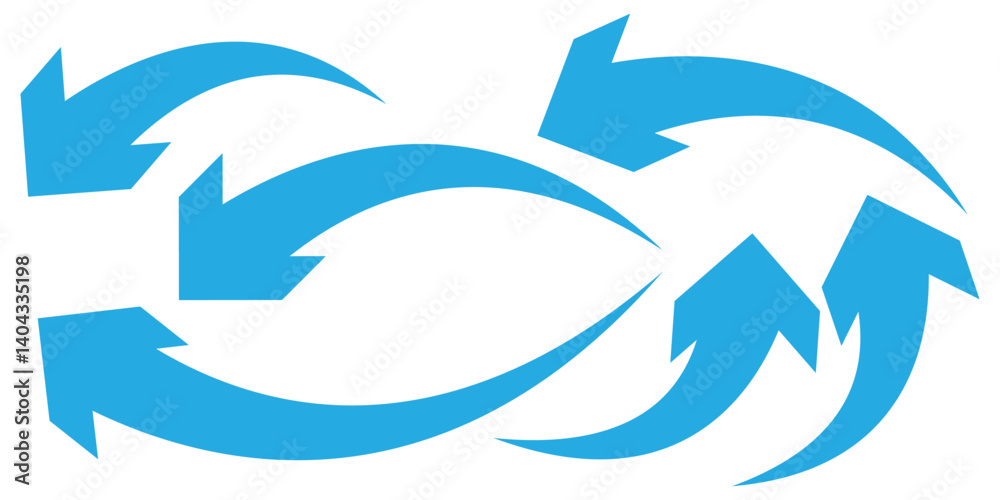 Blue curve arrow direction icon set transparent.