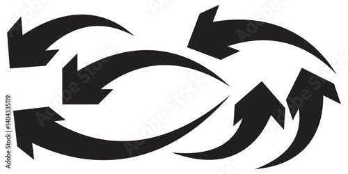 Black arrows set. Curved arrows. Arrow sign. Curved arrow pointing right. Black and red arrow.