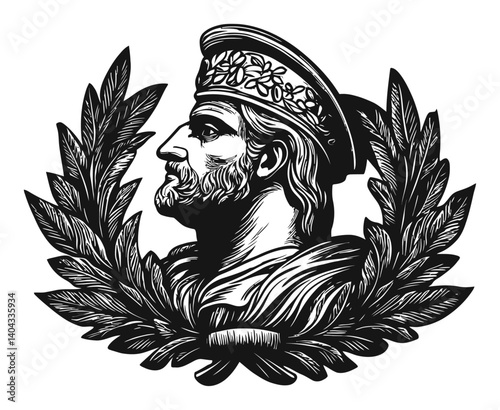 Classic Engraving of a Noble Man Surrounded by Laurel Leaves