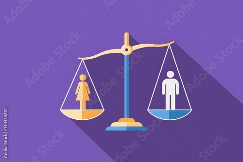 Silhouette of male and female figures balanced on scales symbolizing gender equality. a scale with a male and female silhouette on each side legal symbol, representing gender inequality