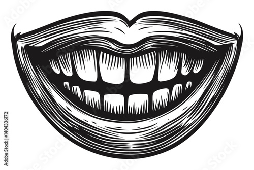 Vintage Engraved Illustration of a Smiling Open Mouth with Teeth