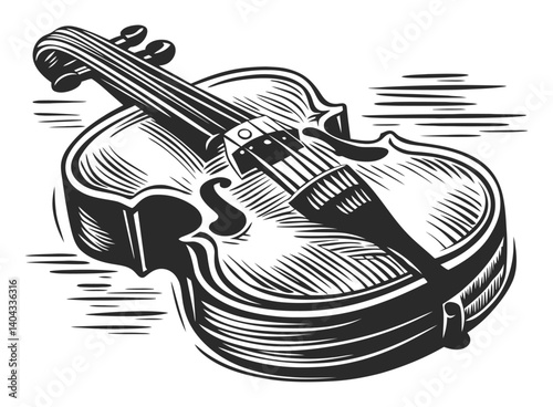 Elegant Engraving of a Vintage Violin on a Clean Background