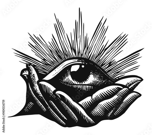 Detailed Engraving of an All-Seeing Eye Surrounded by Radiant Rays
