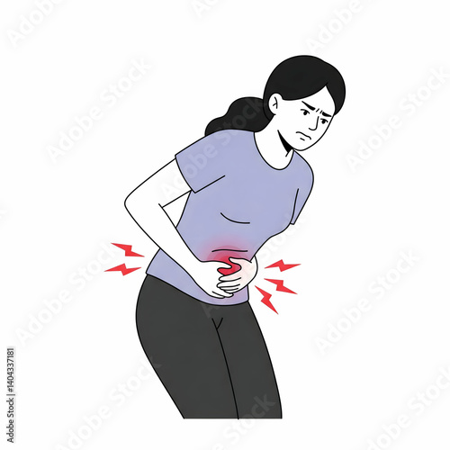 Woman experiencing menstrual cramps, holding belly in pain