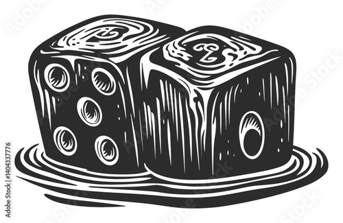 Artistic Engraving of Two Dice with Bold Detail and Texture