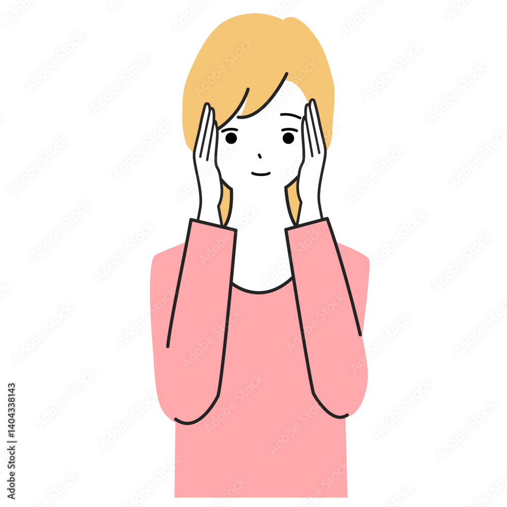 耳に手を当てている若い女性のイラスト 耳に手を当てている若い女性のイラスト