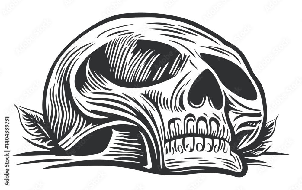 Detailed Engraving of a Skull with Decorative Elements Detailed Engraving of a Skull with Decorative Elements