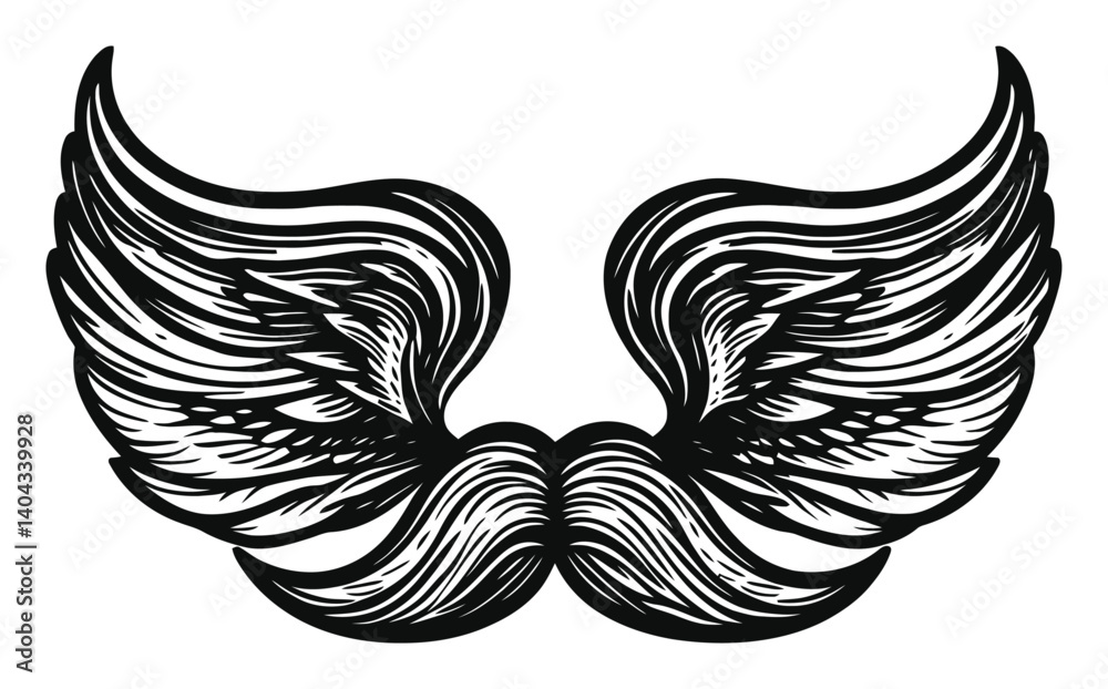 Fototapeta premium Elegant Vintage Engraving of Wings and Mustache Design