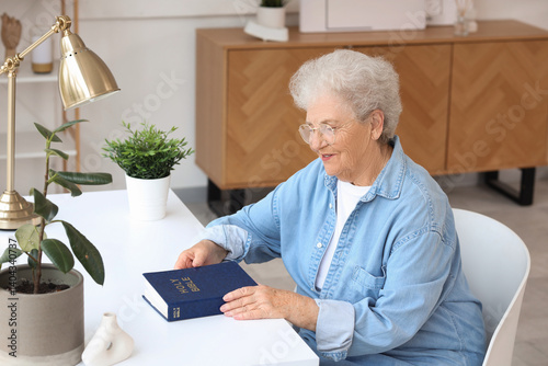 Senior woman with Bible sit...