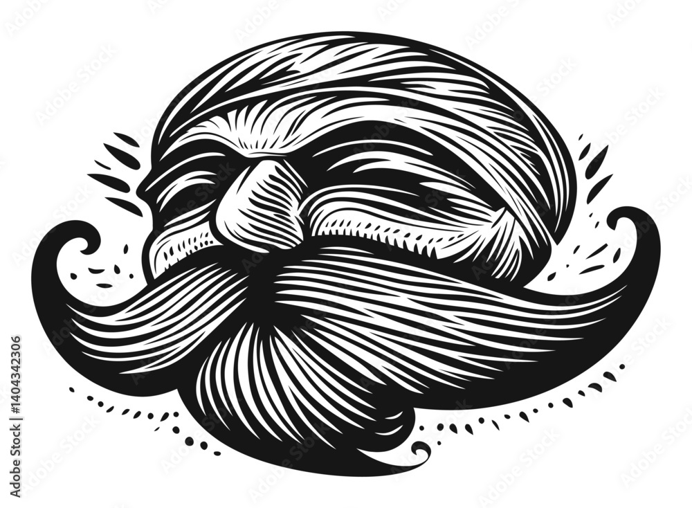 Fototapeta premium Detailed Vintage Engraving of a Mustached Face with Turban Style