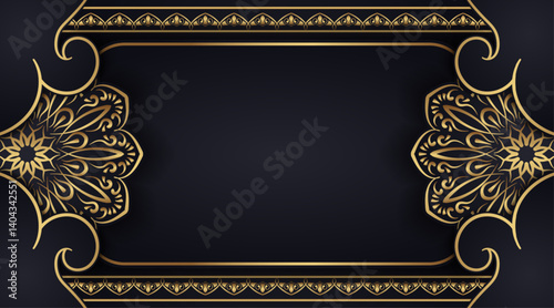 Luxury black background with gold mandala ornament