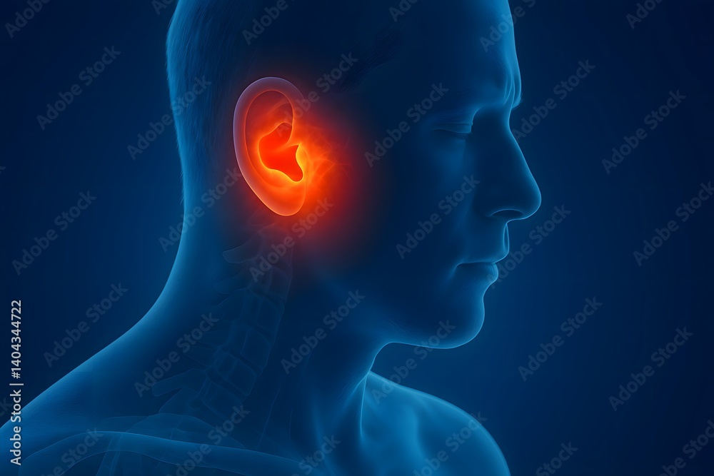 Obraz premium Human Ear Anatomy with Highlighted Inner Ear in Medical Illustration
