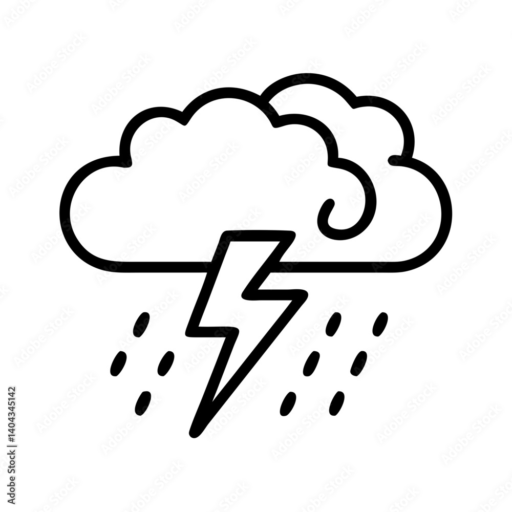 Thunderstorm cloud icon with lightning and raindrops. Thunderstorm cloud icon with lightning and raindrops.
