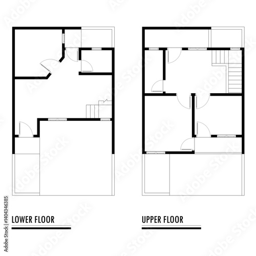 Black and White floor plan of a modern unfurnished house for your design. Suburban house vector blueprint. Architectural background