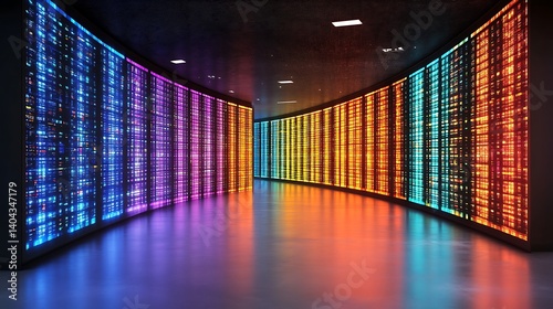 Neon Data Hub: a striking view of a data center bathed in the glow of neon lights, where technology meets futuristic design.