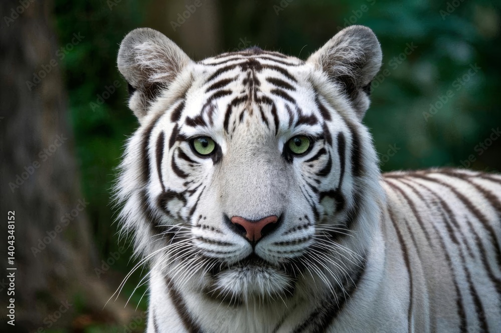 there is a white tiger with black stripes standing in the grass there is a white tiger with black stripes standing in the grass